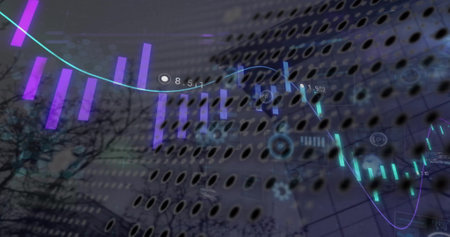 Image of digital data processing over city. Global connections, computing and data processing...