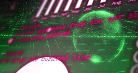 Image of network of connections and digital data processing over globe. Global connections,...