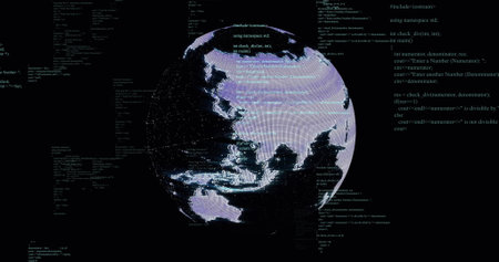 Image of network of connections and data processing over globe. Global connections, computing and...