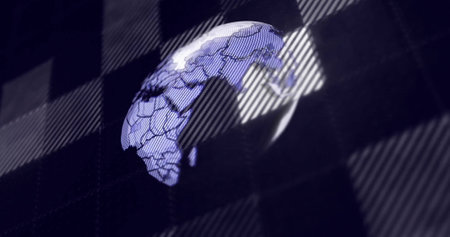 Image of digital data processing and globe over black background. Global connections, computing and data processing concept digitally generated image.の写真素材