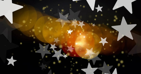 Image of white stars over orange and yellow light spots on black background. Sports, competition,...