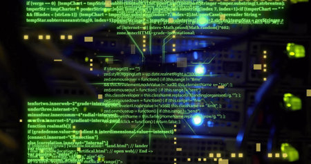 Image of digital data processing over computer servers. Global connections, computing and data...