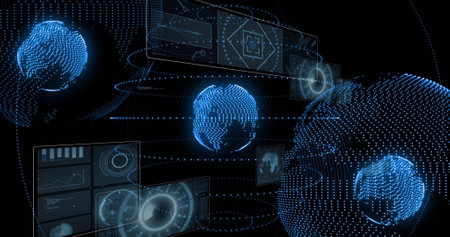 Image of globes over data processing. Global business and digital interface concept digitally...
