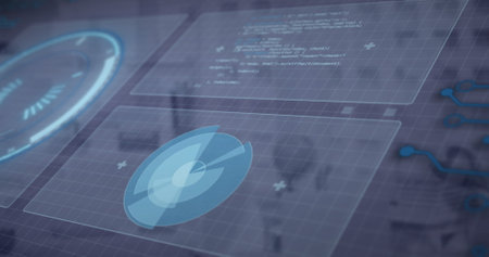 Image of digital data processing over computer server. Global connections, computing and data...