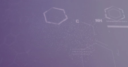 Image of element diagrams over purple background. pancreatic cancer, healthcare, awareness, medicine and communication, digitally generated image.の写真素材