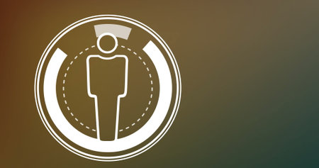 Image of person icon over circular scanner on brown background. Connection, network, processing and...