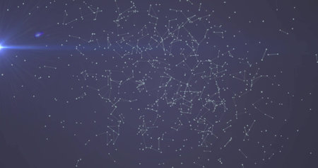 Image of white shapes moving over blue background. Technology, business and digital interface...
