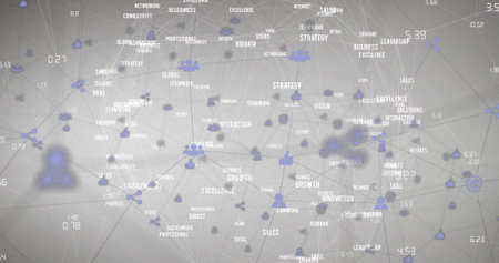 Image of network of connections with icons over data processing. Technology and digital interface concept digitally generated image.の写真素材