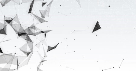 Image of mathematical equations over network of connections on white background. Global technology,...