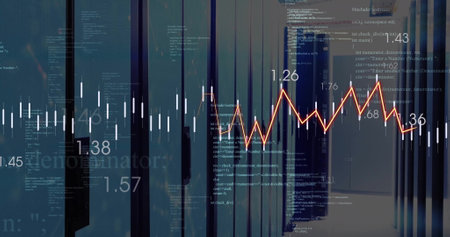 Image of digital data processing over computer servers. Global connections, computing and data...