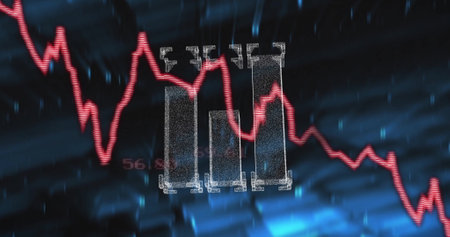 Image of digital data processing over connections on black background. Global business, connections,...