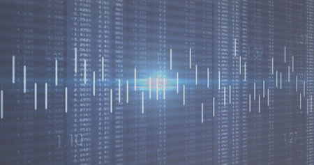 Image of data processing over dark background. Global finance, business, connections, computing and...