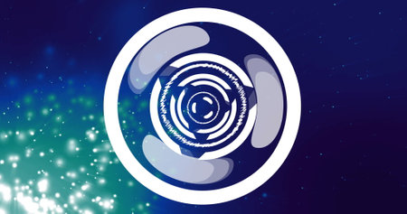 Circular abstract shapes and glowing particles image on blue background. dynamic, light, movement,...