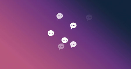 Image of network of social media message icons over purple background. Global connections, computing...