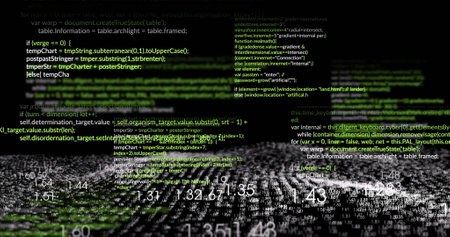 Image of data processing over black background. Technology, business and digital interface concept...