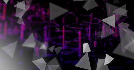 Geometric shapes and digital data processing image over dark background. Abstract, technology,...