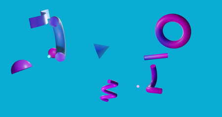 Image of shapes moving on blue background. Global technology and digital interface concept digitally...