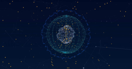 Image of light spots and globe on black background. Light, colour, movement and background concept...