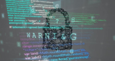 Image of padlock icon and data processing on grey background. Global technology, computing, online security and digital interface concept digitally generated image.の写真素材