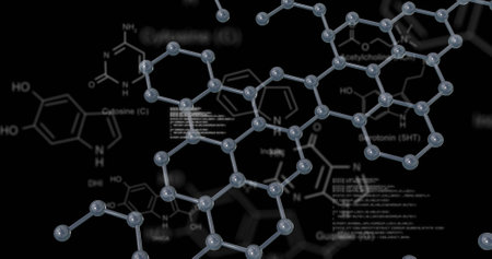 Molecular structure and chemical formulas, scientific research image. Science, chemistry,...