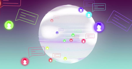 Image of network of connections with digital icons over globe. Global connections, computing and...