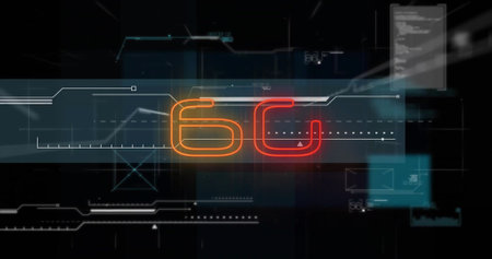 Image of network of connections over data processing and 6g text. Technology, business and digital...