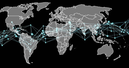 Image of connections over world map. Technology, business and digital interface concept digitally...