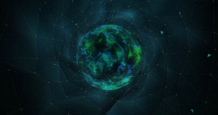 Image of network of connections over globe. Technology and digital interface concept digitally...