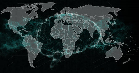 Image of data processing over human brain and world map. Global science, connections, computing and...