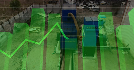 Image of financial data processing over rubbish dump. Global finances, ecology and digital interface...