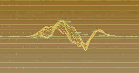 Image of data processing over orange background. Global business, finance, connections, computing...