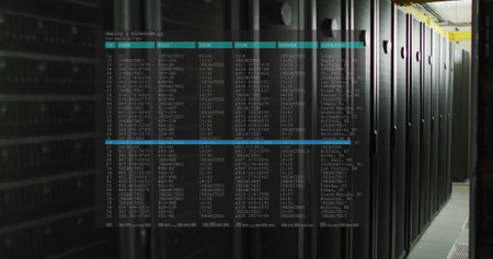 Image of digital data processing over computer servers. Global connections, computing and data...