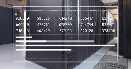 Image of digital data processing over computer servers. Global connections, computing and data...