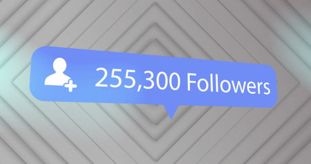 Image of icon and followers text over grey background. Global social media, connections, computing...