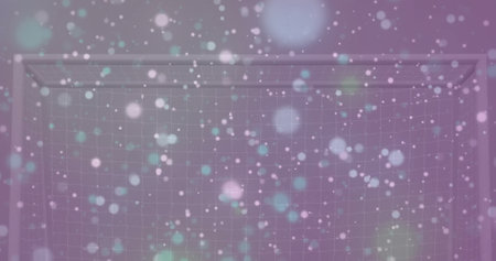 Image of glowing pink, blue and yellow light spots advancing on pink background. Connection,...