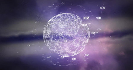 Image of data processing and globe over lightning. Technology and digital interface concept...
