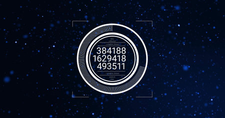 Image of data processing and scope scanning over blue spots. Global business and digital interface...