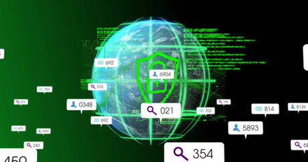 Image of data processing over media icons and globe. Business, technology and digital interface...