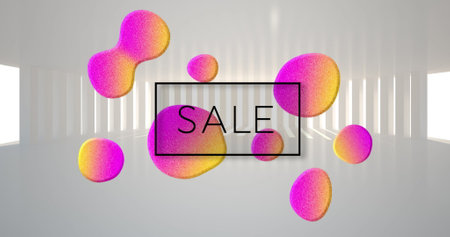 Image of sale text over pink and yellow glowing blobs. Sales, retail, shopping, digital interface,...