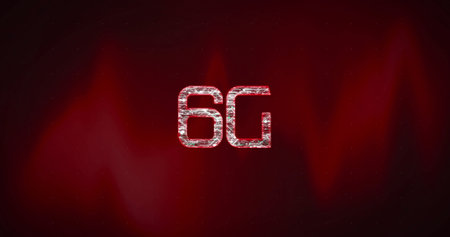 Image of 6g text over red shapes moving. Technology and digital interface concept digitally...