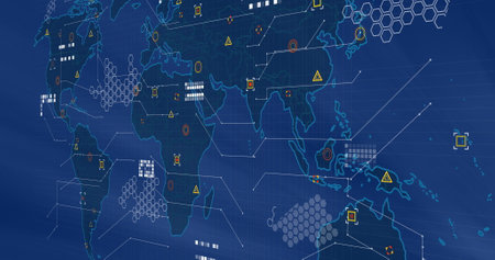 World map with data points and network connections image. Global, connectivity, technology,...