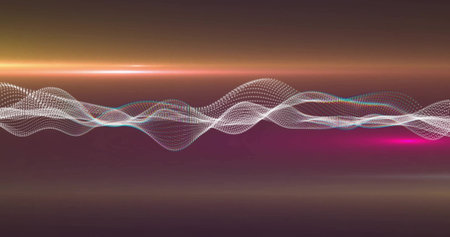 Image of shapes moving over neon light trail. Technology and digital interface concept digitally...