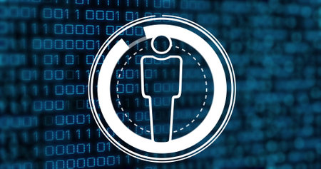 Image of icon over data processing on black background. Global technology, computing and digital...