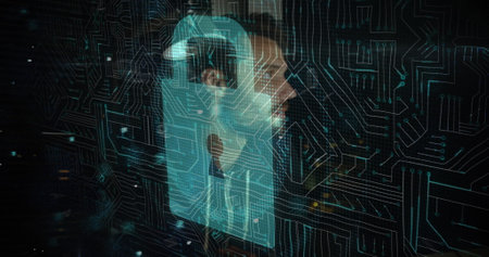 Interacting with digital interface, man exploring futuristic technology concepts. innovation,...