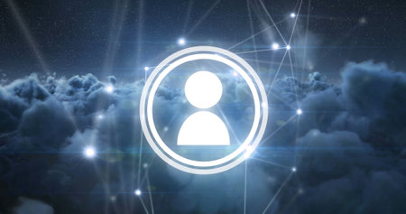 Digital network concept with user icon connecting through cloud technology. Networking,...