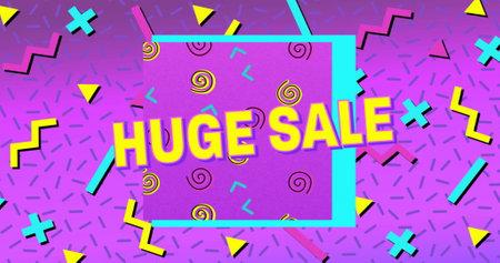 Colorful retro design with bold Huge Sale text and geometric patterns. vintage, promotion, abstract,...