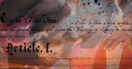 Standing together, children symbolize unity with us constitution text overlay. diversity,...