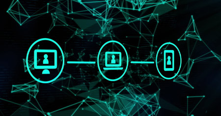Linking devices, digital connections creating futuristic network interface concept. Technology, innovation, connectivity, communication, automation, cyberの写真素材