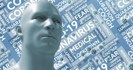 Abstract representation of pandemic concepts with words and virus imagery. conceptual,...
