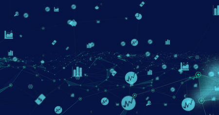Image of network of connections with digital icons and data processing. digital interface global connection and communication concept digitally generated image.の写真素材